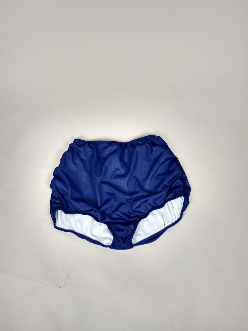 Vintage Blue Nylon Panties Briefs Knickers Full Cotton Lined 70s