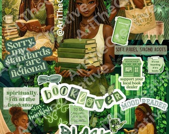 Green & Grounded Kindle Insert - Black Booktok, Bookish Babe