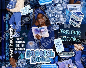 Bookish Babe- In Still Blue kindle insert Black Girl Booktok Collage