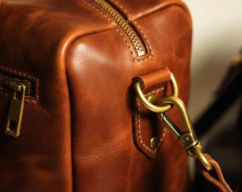 Bolso de viaje vintage de cuero para hombre, hecho a mano en cuero genuino.