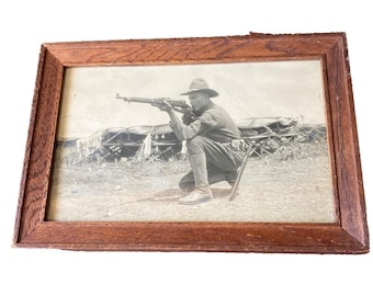 Military Photo U.S. Soldier Cavalry Army Stetson Rifle 1918-1930 Photograph