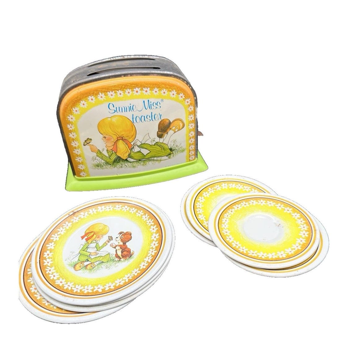 Sunnie Miss Toaster & Plates Ohio Art Child's Tin Toy Metal Retro ...