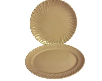 Vtg Franciscan Coronado Coral Plates Serving Dishes Set of 2 Round Oval