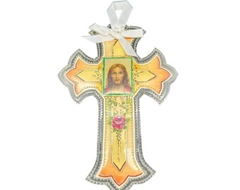 Vintage Relic Hand made Painted Monastery Nuns WORK Jesus 7 1/2" Palm JS