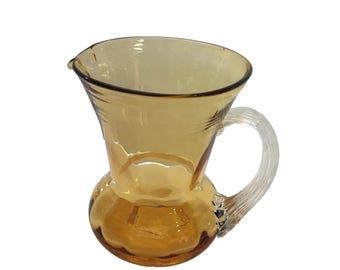 Pilgrim Amber Paneled Glass Small Pitcher Creamer Ribbed Handle 3 3/4" Vintage