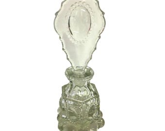 Vintage 1940s LE Smith Beaded oval Glass vanity Perfume Bottle Art Deco 7"