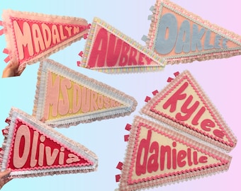 Custom Name Pennant Flag | Personalized Gift | Dorm, Office & Nursery Decor | Graduation, Birthday or Baby Shower Gift | Fully Handmade
