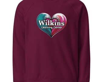 Sudadera unisex de manga raglán orgánica con logo de corazón de WLC