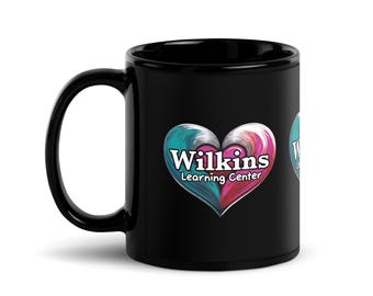 Taza negra brillante con el logo de WLC Heart