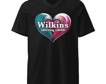 Camiseta unisex de manga corta con cuello en V y logo de WLC Heart