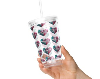 Vaso de plástico transparente con logo de WLC Heart - Impresión integral