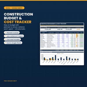 Construction Budget Tracker | Excel, Google Sheets Cost Control (Digital Download)