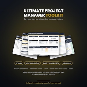Project Management Template Bundle | Excel & Google Sheets | PMO Dashboard, RAID Log, RACI Matrix, Status Report, Task Tracker