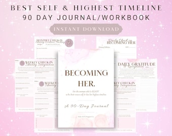 Becoming HER Digital Journal, 90-Day Manifestation Workbook, Feminine Self-Growth Journal, Mindset Planner, Printable PDF