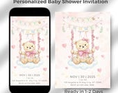 Personalized Baby Shower Invitation Girl, Teddy Bear Invite, Custom Baby Shower Invite, Story & 5x7 Printable, Ready in 1–2 Days