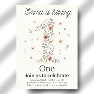 Baby First Year | Floral One Theme | Flower Invite | Pastel 1st Birthday Party