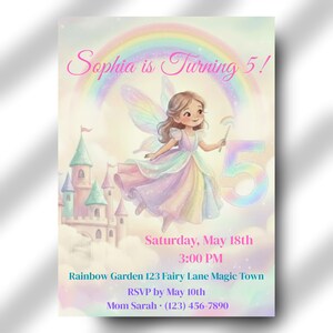 5 Year Old Girl Birthday Invitation | 5th Invite | Fairy Theme Birthday | Rainbow 5th Birthday | Magical Party Invite | Dive Into Five