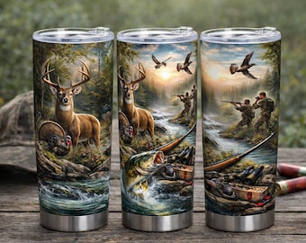 Hunting & Fishing Sublimation Design | 20 oz Tumbler Wrap | Outdoorsman Wildlife PNG | Instant Download