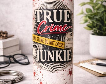 True Crime Junkie Tumbler PNG | Fingerprint & Crime Scene Tape (Digital Download)
