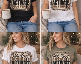 Holy Spirit Activate Christian Sublimation Design, Leopard Cross Graphic Tee (Instant Download)