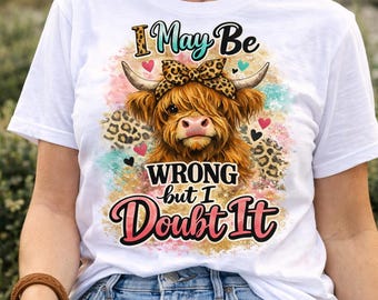 Funny Highland Cow PNG | Leopard Bow Shirt Design (Digital Download)