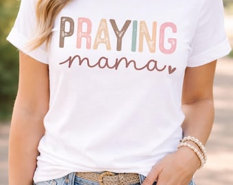 Praying Mama PNG | Distressed Retro Faith Graphic Tee (Instant Download)
