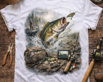 Largemouth Bass Fishing Lake Scene | Sublimation Design (PNG, 300 DPI)