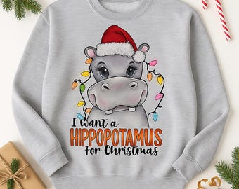 Funny Hippo Christmas PNG | Santa Hat, Kids Shirt (Digital Download)