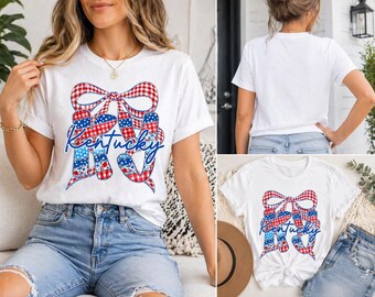 Diseño PNG de sublimación con lazo patriótico de Kentucky, gráfico para camiseta roja, blanca y azul (descarga digital)