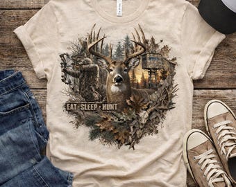 Sublimation de chasse au chevreuil PNG, manger dormir chasser design, graphique vintage en détresse (téléchargement instantané)