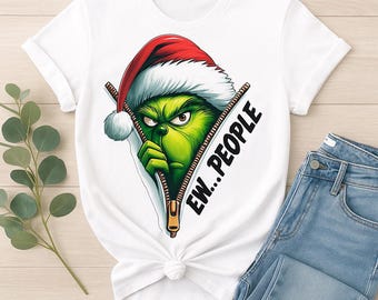 Funny Green Christmas Character Zipper Peek PNG | Holiday Shirt Design (Digital Download)