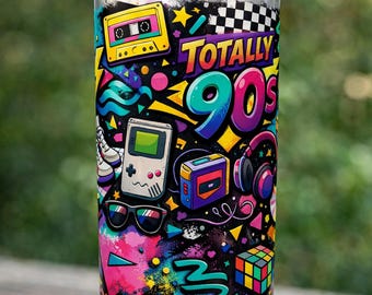 90s Retro Tumbler Wrap, Neon Design, Straight Skinny Tumbler (Digital Download)