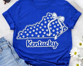 Kentucky Paw Print State Design | Blue Bow Sublimation PNG (Instant Download)