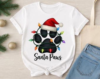 Santa Paws PNG | Dog Christmas Lights Paw Print (Instant Download)