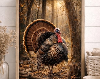 Peinture des bois de dindon sauvage, art mural chalet rustique, impression forêt d'automne (téléchargement numérique)