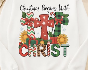 Christian Christmas Shirt Design | Holiday Crosses PNG (Digital Download)