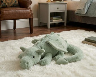 Jellycat Sage Green Dragon Plush, Soft Kawaii Stuffed Animal, Cute Dragon Toy, Nursery Decor, Baby Gift