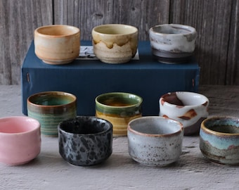 Juego de 10 tazas de sake japonesas Kodawari Guinomi/juego de regalo de tazas de té/tazas de té coloridas con esmalte Minoyaki, hechas en Japón/vaso de chupito de cerámica