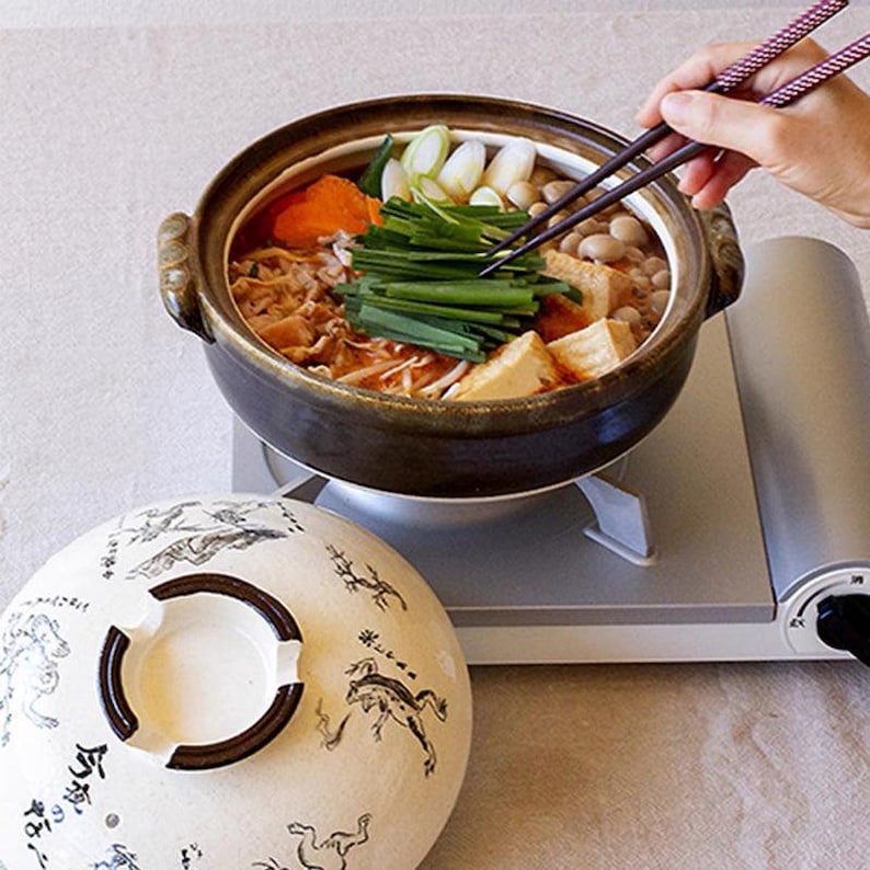 Bankoyaki Donabe, olla de barro estilo caricatura de animales del folclore japonés - Choju-Giga Kozanji Nabe, utensilio de cocina, regalo/Hecho en Japón, cazuela para guisos imagen 5
