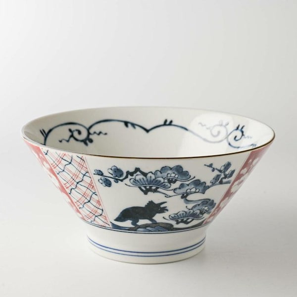 Donburi japonés de dinosaurio Edo / Tazón de ramen / Hecho en Japón / Tazón de fideos ramen / Tazón de arroz con un adorable dinosaurio tradicional Somenishiki Edo