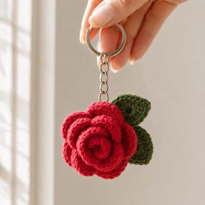 Rose Crochet Pattern | Amigurumi Flower Keychain PDF | Kawaii Floral Tutorial Download