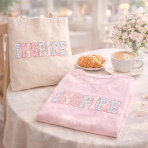 Inspire Patchwork Letters PNG | Floral Typography | Affirmation Word Art | Motivational Quote Sublimation Design