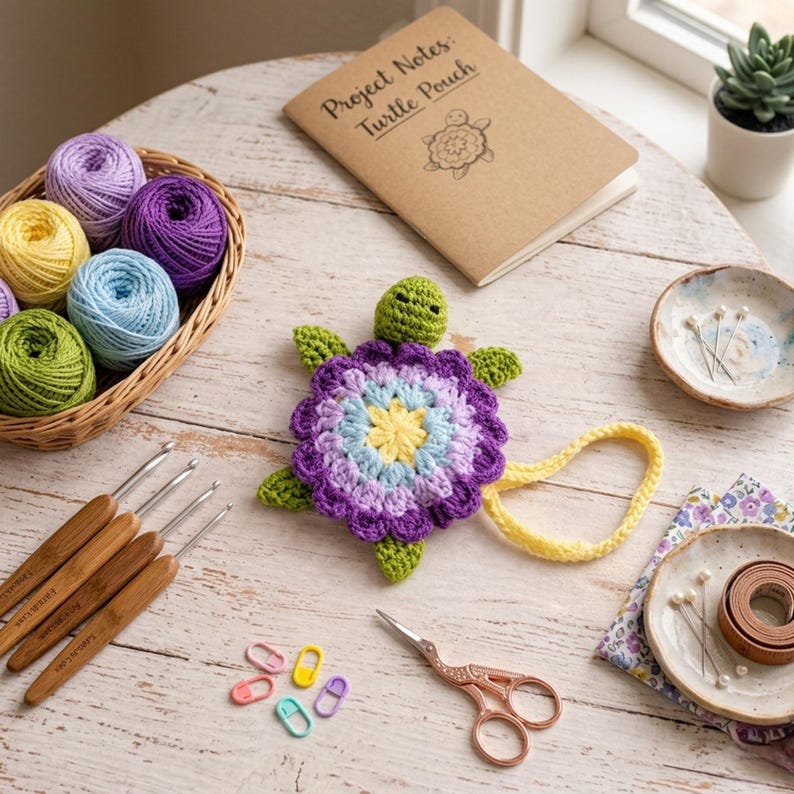 Crochet Turtle Pouch Pattern | Kawaii Sea Bag | Amigurumi Drawstring ...