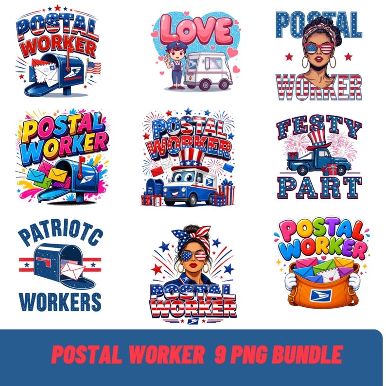 Postal Worker | PNG BUNDLE | Happy Mail |delivery Box Service - Etsy