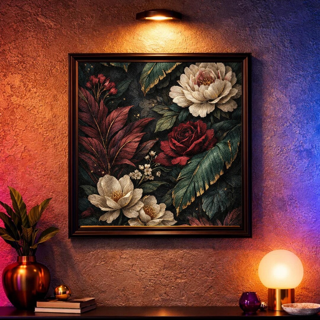 Moody Vintage Floral Wall Art Printable | Dark Botanical Rose Peony ...
