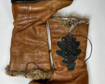 Botas vintage italianas de piel con forro de piel / Botas de invierno para après-ski alpino / Fabricadas en Italia