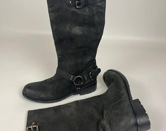 Botas de motociclista pretas femininas CafèNoir | Cano alto em couro estilo motociclista | Tamanho 38 EU