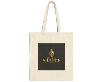 Build in Silence Tote Bag | Black & Gold Motivational Canvas Tote | Spartan Warrior Luxury Quote Bag | Everyday Carry Bag