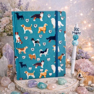 Dog Mom Notebook and Pen Set – Teal Puppy Print Journal