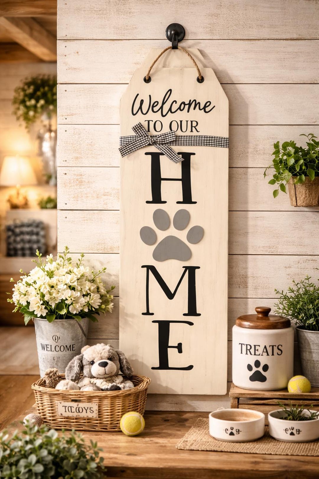 Wooden Pet Welcome Sign, Rustic Farmhouse Dog Cat Home Decor - Etsy